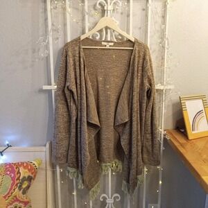 Ya Los Angeles Women's Waterfall Open Front Fringe Cardigan Sweater Size L